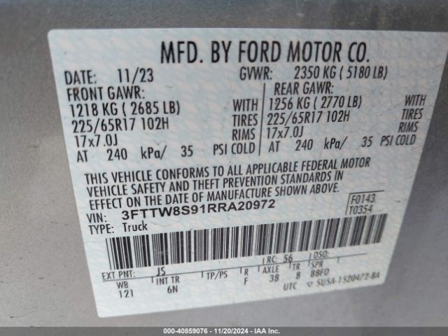 3FTTW8S91RRA20972 Ford Maverick Lariat