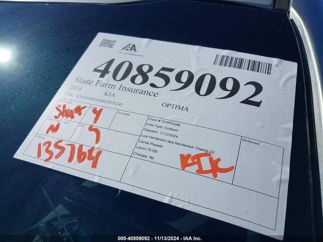 KNAGM4AD6E5075241 KIA Optima Hybrid Lx