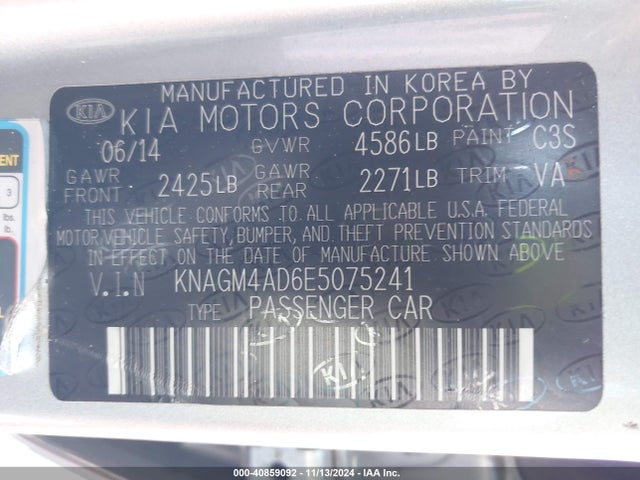 KNAGM4AD6E5075241 KIA Optima Hybrid Lx