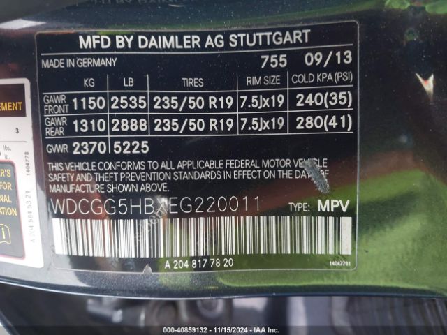 WDCGG5HBXEG220011 Mercedes-Benz GLK 350