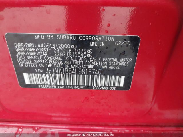 JF1VA1B64L9815740 Subaru Wrx Premium
