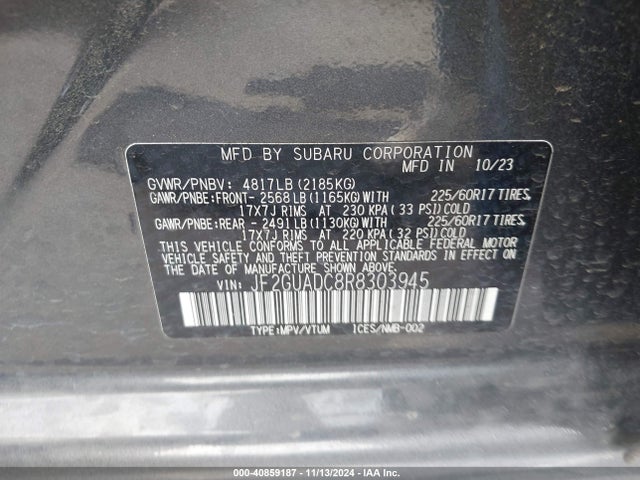 JF2GUADC8R8303945 Subaru Crosstrek Premium