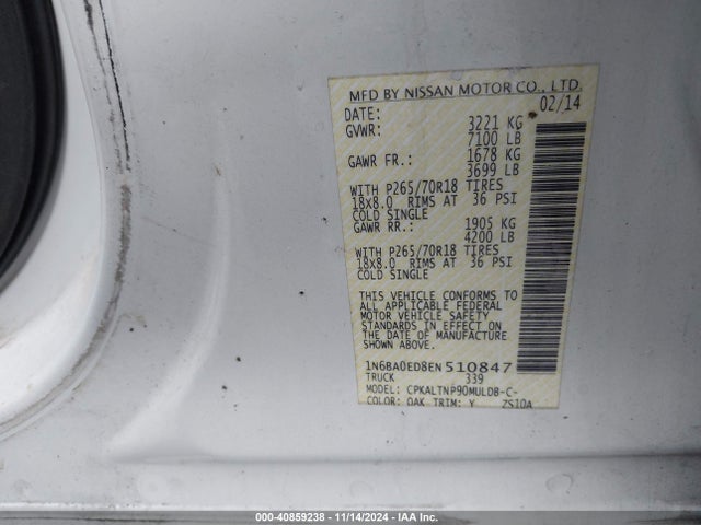 Nissan TITAN SV 2014 1N6BA0ED8EN510847 Image 9