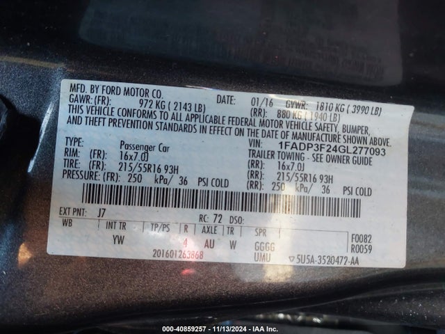 Ford FOCUS SE 2016 1FADP3F24GL277093 Image 9