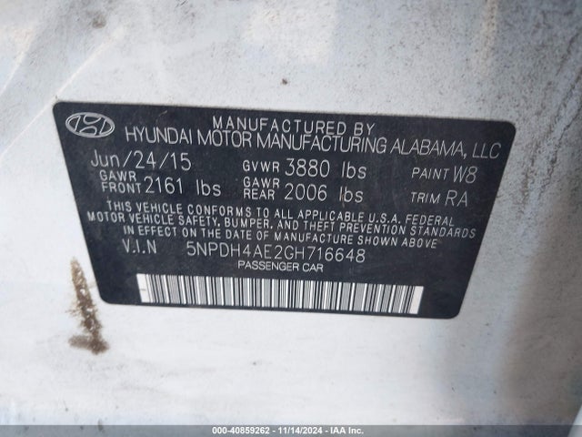 5NPDH4AE2GH716648 Hyundai ELANTRA SE