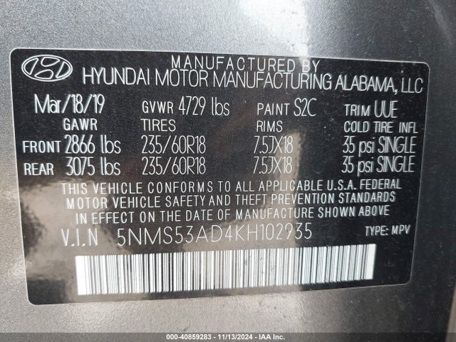 Hyundai Santa Fe Ultimate 2019 5NMS53AD4KH102935 Image 9