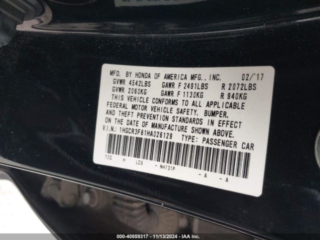 1HGCR3F81HA026129 Honda Accord Ex-l V6