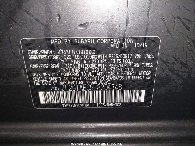 JF2GTAEC9L8204348 Subaru Crosstrek Premium