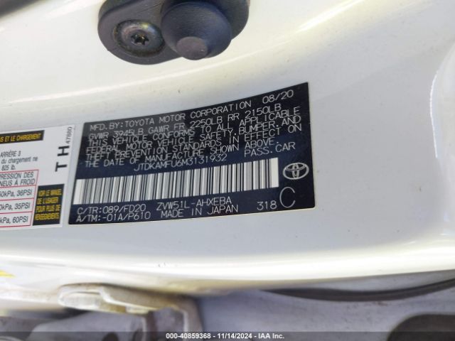 JTDKAMFU6M3131932 Toyota Prius Le