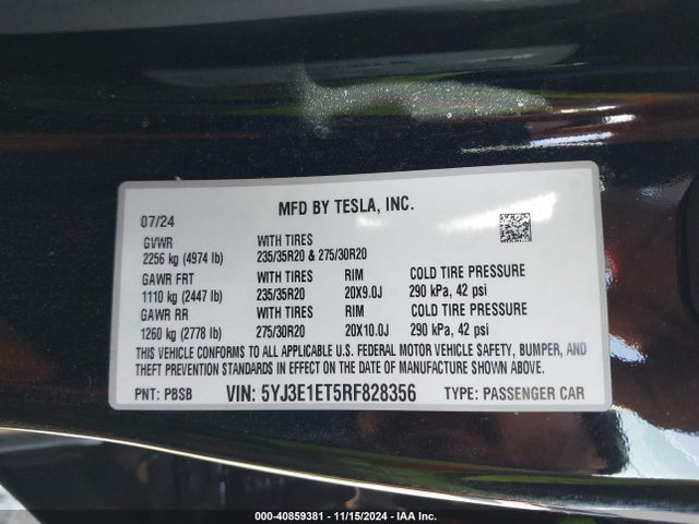 2024 TESLA MODEL 3 5YJ3E1ET5RF828356 Photo 8