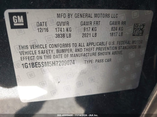 Chevrolet Cruze Lt Auto 2017 1G1BE5SM5H7209074 Image 9