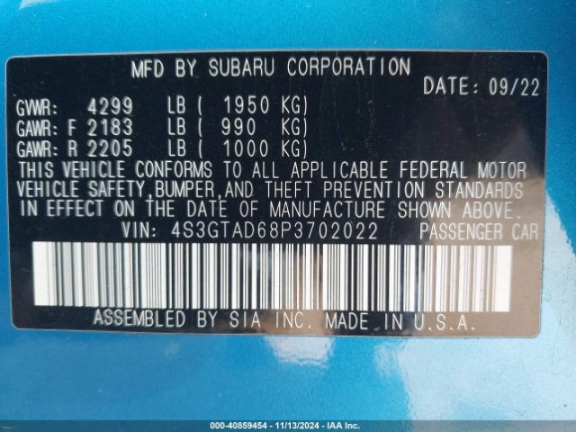 4S3GTAD68P3702022 Subaru Impreza Premium 5-door