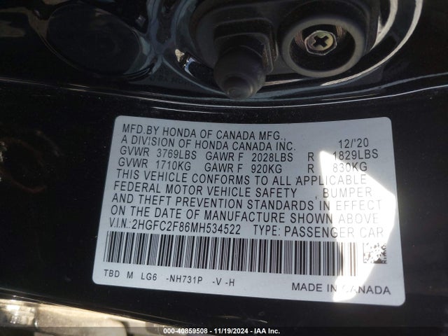Honda Civic Sport 2021 2HGFC2F86MH534522 Image 9