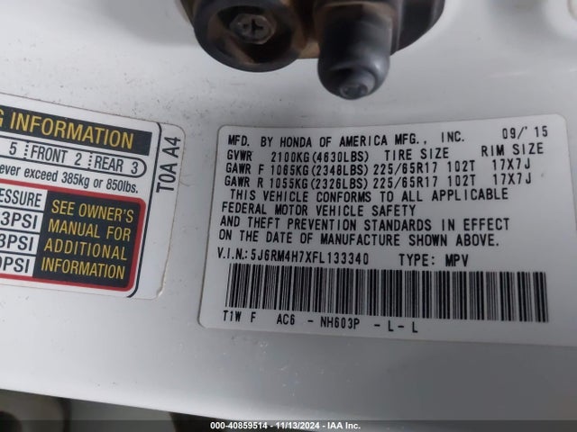 Honda Cr-v Ex-l 2015 5J6RM4H7XFL133340 Image 9