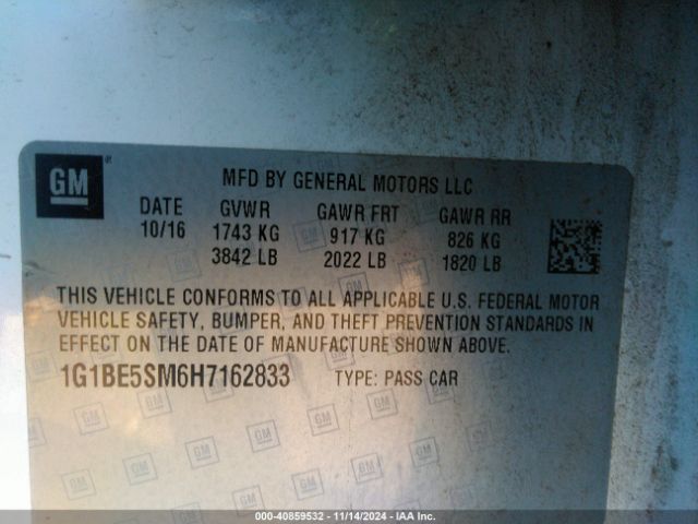 1G1BE5SM6H7162833 Chevrolet Cruze Lt Auto