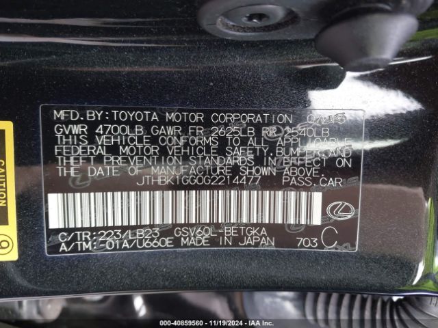 JTHBK1GG0G2214477 Lexus ES 350