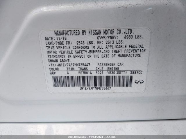 JN1EV7AP7HM735447 Infiniti Q50 3.0t Premium