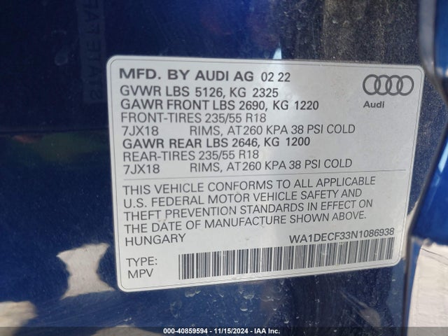 WA1DECF33N1086938 Audi Q3 Premium 45 Tfsi S Line Quattro Tiptronic