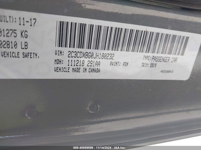 2C3CDXBG0JH180232 Dodge Charger Sxt Rwd