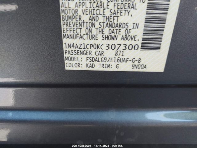 1N4AZ1CP0KC307300 Nissan Leaf Sl