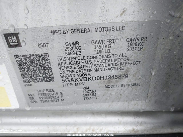 5GAKVBKD0HJ345879 Buick Enclave Leather