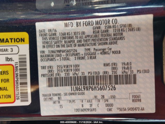 1LN6L9NP6H5607526 Lincoln Continental Reserve