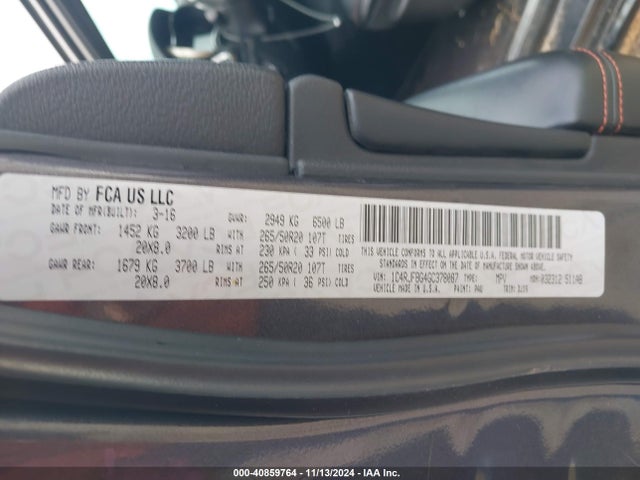 1C4RJFBG4GC378087 Jeep Grand Cherokee Limited 75th Anniversary