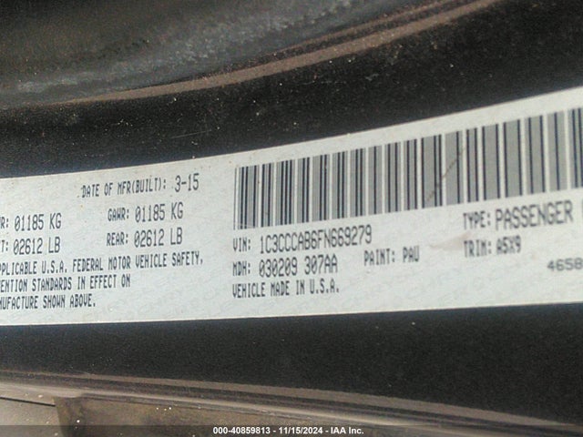 1C3CCCAB6FN669279 Chrysler 200 Limited