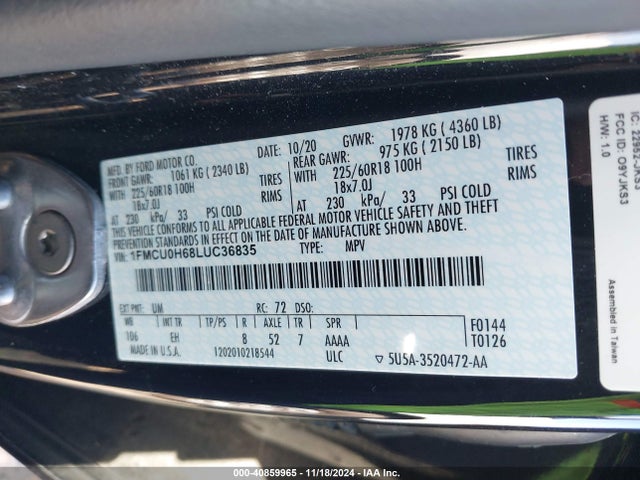 Ford ESCAPE SEL 2020 1FMCU0H68LUC36835 Image 9