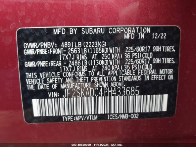 JF2SKADC4PH433685 Subaru Forester Premium