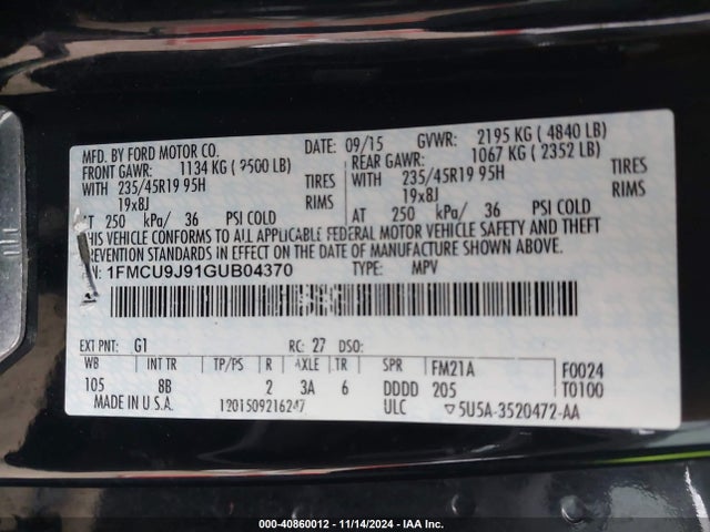 Ford Escape Titanium 2016 1FMCU9J91GUB04370 Image 9