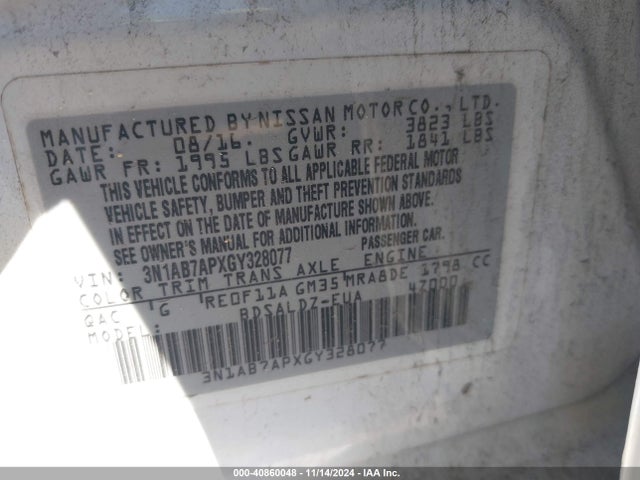 Nissan SENTRA SV 2016 3N1AB7APXGY328077 Image 9