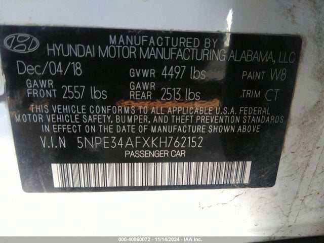 Hyundai SONATA SEL 2019 5NPE34AFXKH762152 Image 9