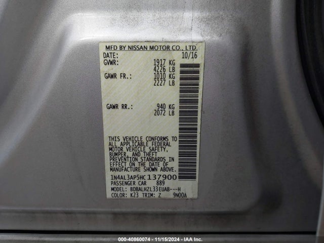 Nissan Altima 2.5 Sr 2017 1N4AL3AP5HC137900 Image 9