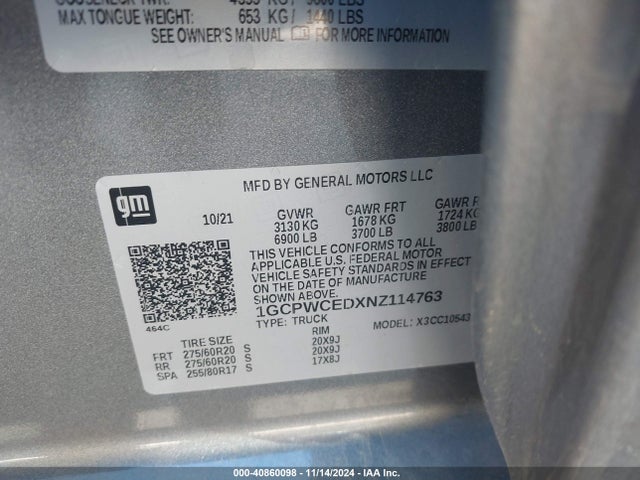 1GCPWCEDXNZ114763 Chevrolet Silverado 1500 Ltd 2wd  Short Bed Lt