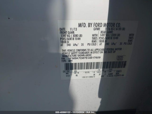 Ford EXPLORER XLT 2014 1FM5K7D87EGB17609 Image 9