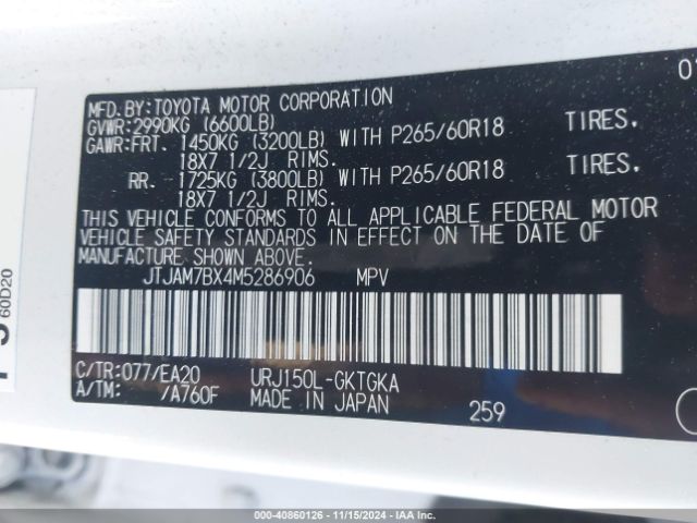 JTJAM7BX4M5286906 Lexus 460 Premium