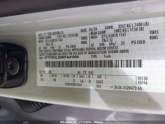 Ford F-150 Xlt 2024 1FTFW3LD9RFA41908 Image 9