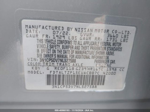 3N1CP5DV7NL527588 Nissan Kicks Sr Xtronic Cvt