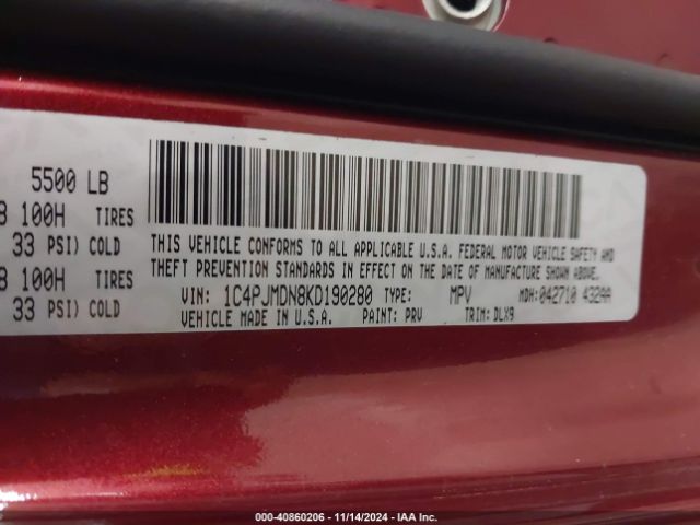 1C4PJMDN8KD190280 Jeep Cherokee Limited 4x4