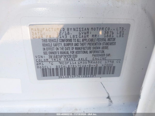 Nissan SENTRA S 2019 3N1AB7AP7KY281339 Image 8