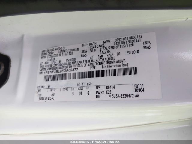 1FBNE3BL9EDA82377 Ford E-350 Super Duty Xlt