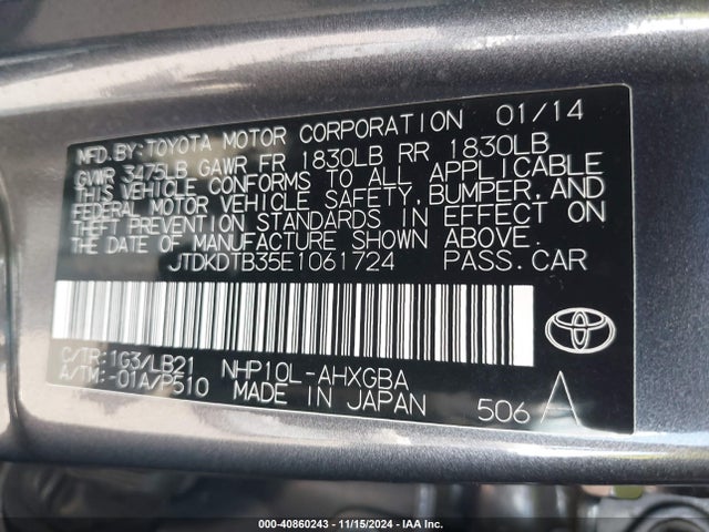 Toyota Prius C Four/one/three/two 2014 JTDKDTB35E1061724 Image 9