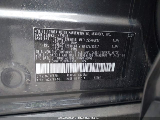 4T3MWRFV3RU148398 Toyota Rav4 Hybrid Le