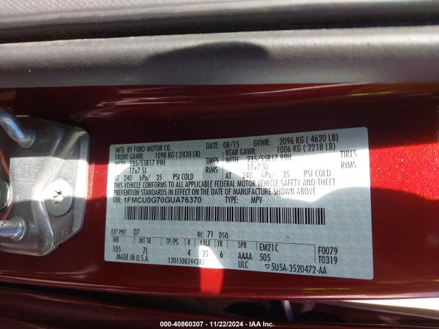 Ford ESCAPE SE 2016 1FMCU0G70GUA76370 Image 9
