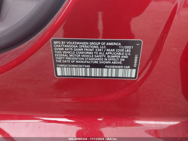 1VWSA7A36NC007349 Volkswagen Passat 2.0t Se