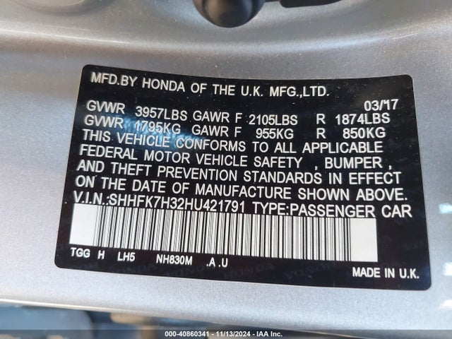 Honda Civic Lx 2017 SHHFK7H32HU421791 Image 9