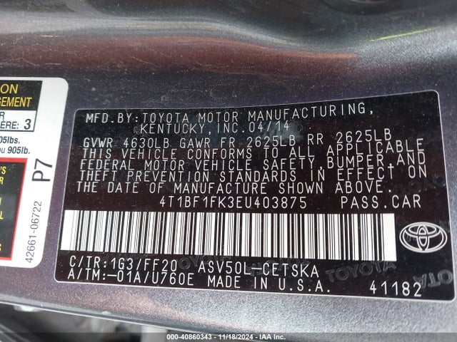 Toyota CAMRY SE 2014 4T1BF1FK3EU403875 Image 9