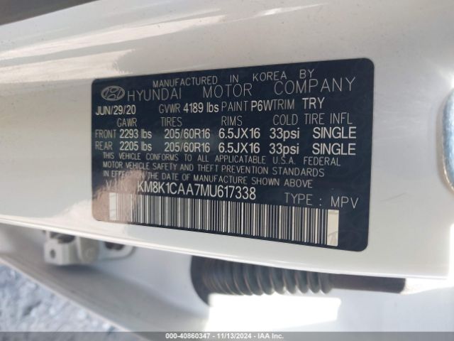 KM8K1CAA7MU617338 Hyundai Kona Se