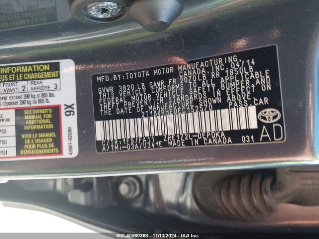 2T1BURHE0EC152570 Toyota COROLLA L